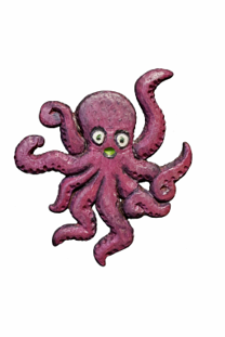 Hand-carved and painted purple octopus figure