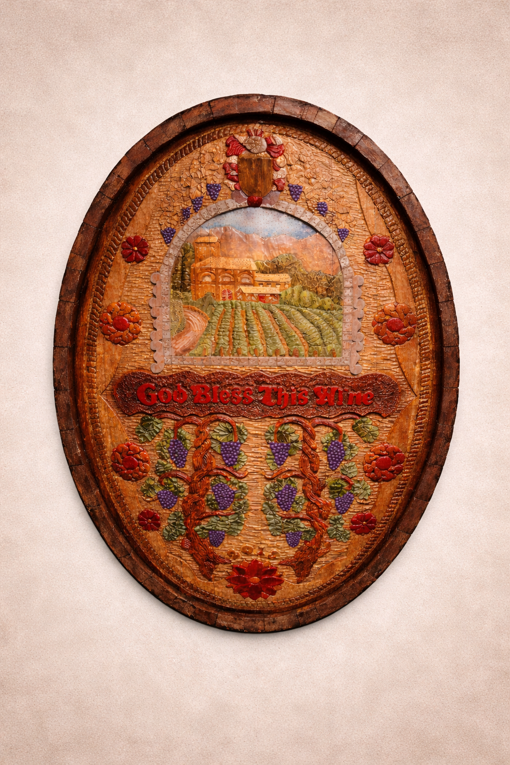Antique wine cask carving